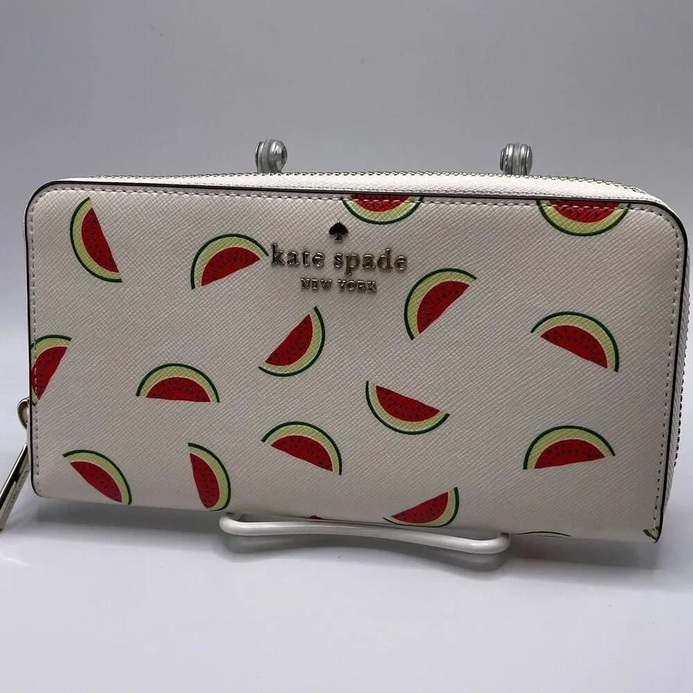 Kate Spade Staci Watermelon Party Large Continental Zip Around Wallet Cream NEW